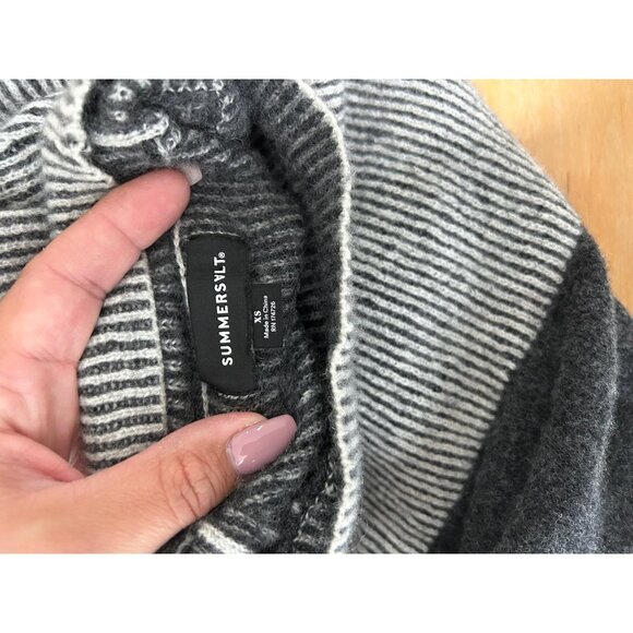 Summersalt Sweater Womens XS Gray Mock Neck Cashmere Merino Wool Ribbed Preppy - Picture 7 of 9